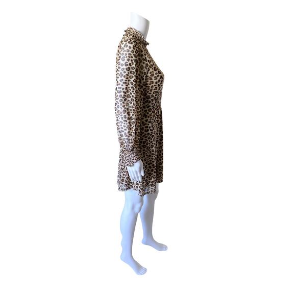Mikey & Joey Leopard Print High Neck Sheer Sleeve Mini Dress Small - Picture 3 of 11